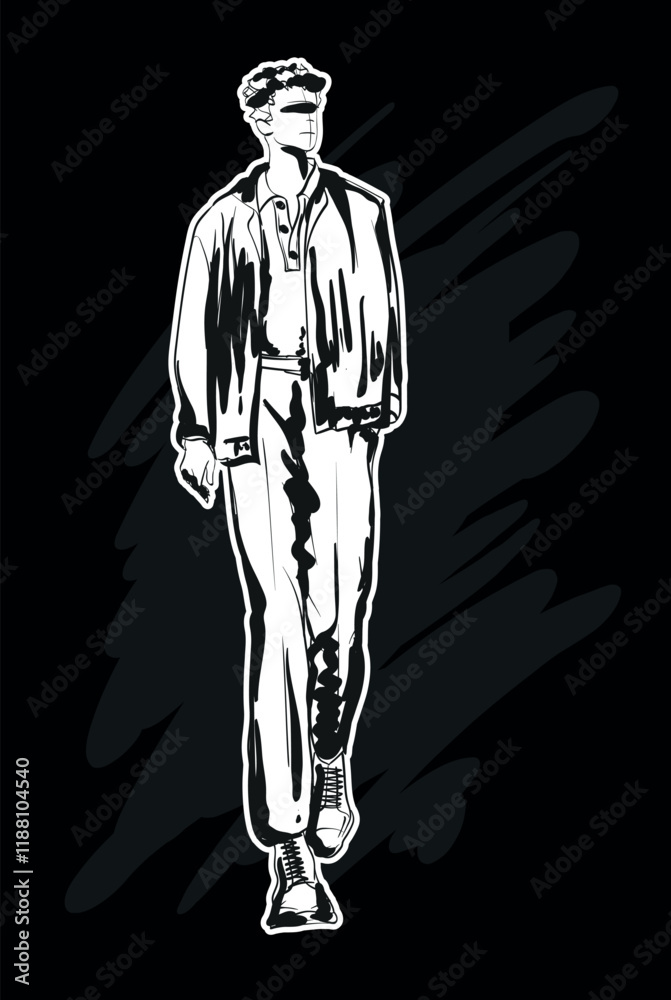 Fototapeta premium Fashion man. Sketch of a fashion man in a stylish clothes on a white background. Sale concept. Street style