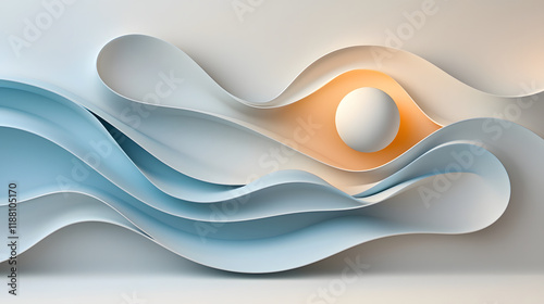 Balanced and harmonious abstract artwork featuring flowing waves and circular element, evoking tranquility and creativity