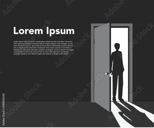 A man standing in front of the door black silhouette stock illustration