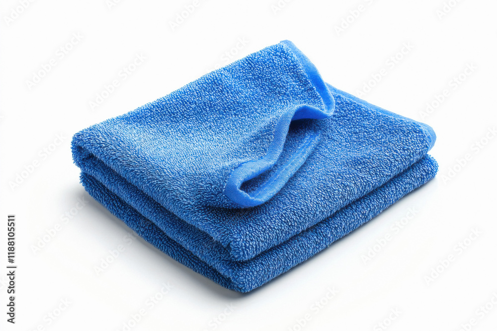 A blue microfiber cleaning cloth neatly folded, isolated on white background A blue microfiber cleaning cloth neatly folded, isolated on white background