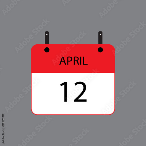 Calendar icon with April 12 date on grey background. Vector schedule symbol.