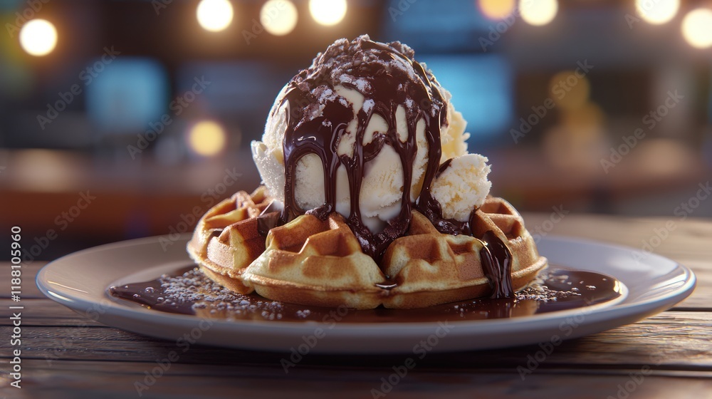Waffles, ice cream, chocolate. Waffles, ice cream, chocolate.