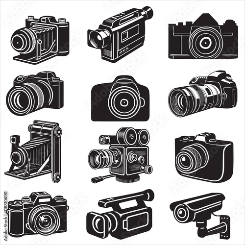 Collection Photo Camera silhouette Design, Camera Vector illustration, Cameraman clipart Graphic
