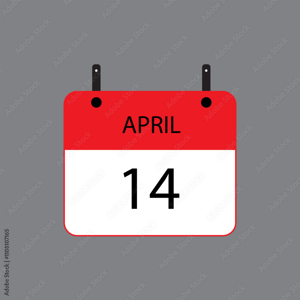 Calendar icon with April 14 date on grey background. Vector schedule symbol. Calendar icon with April 14 date on grey background. Vector schedule symbol.