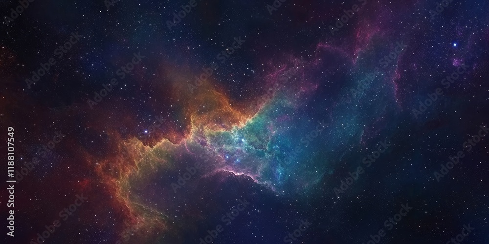 Naklejka premium Abstract background of the night sky featuring a captivating universe filled with stars, a vibrant nebula, and the beauty of the galaxy, creating a stunning visual of the night sky.