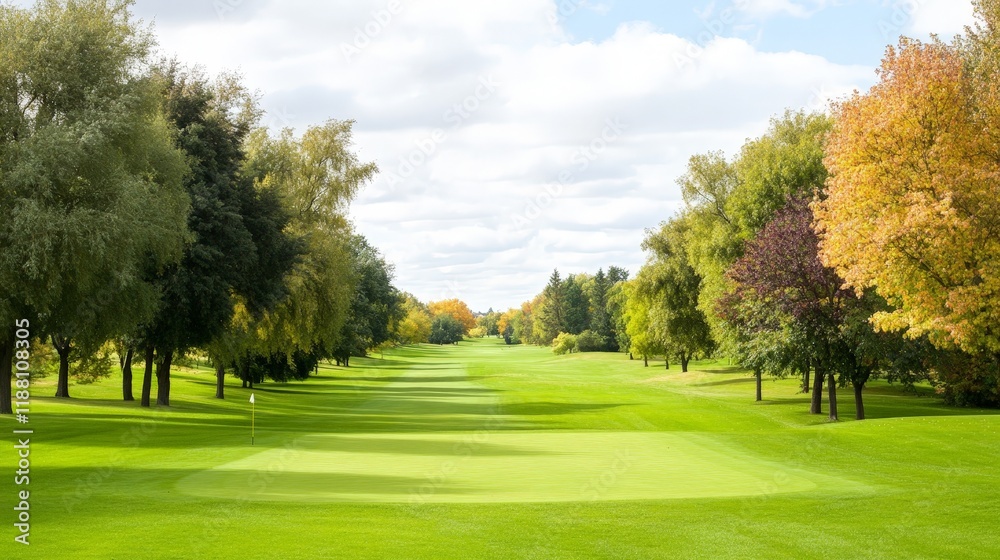 Stunning Autumn Golf Course: Fairway, Greens, and Lush Trees Stunning Autumn Golf Course: Fairway, Greens, and Lush Trees