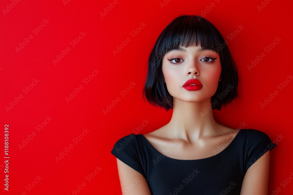 Commercial digital ads concept art. Short trim - highlighted hair. Gorgeous calm mixed-race girl - for ads, brochure and online promotion promotion use. Colored woman ad. Commercial ad look.