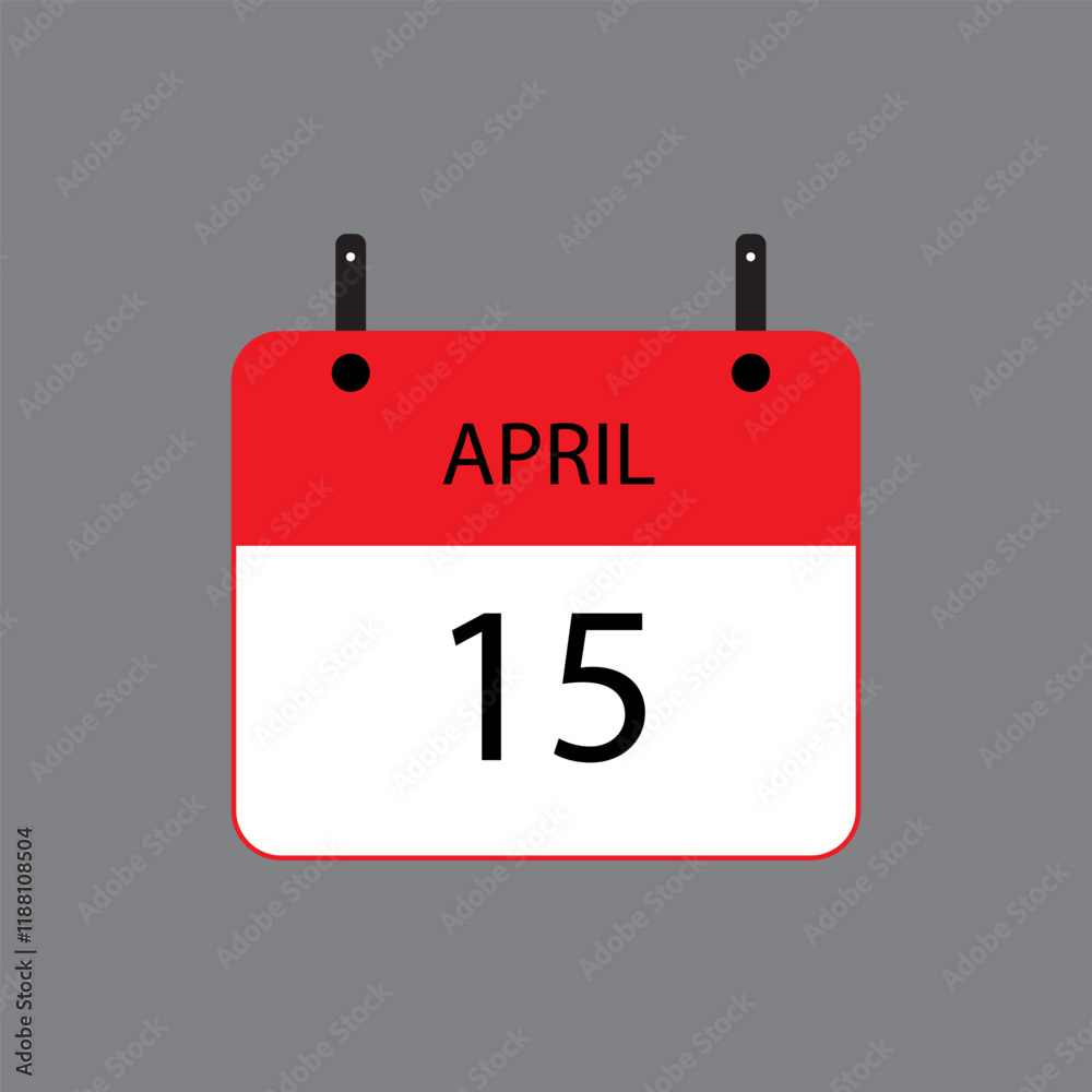 Calendar icon with April 15 date on grey background. Vector schedule symbol. Calendar icon with April 15 date on grey background. Vector schedule symbol.