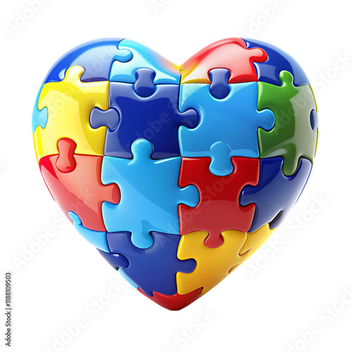 colorful puzzle heart 3d render for autism awareness