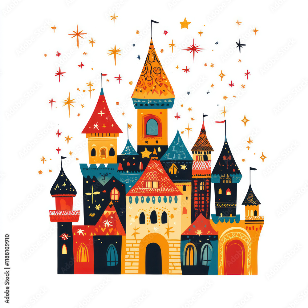 Whimsical Colorful Fairy Tale Castle Illustration Whimsical Colorful Fairy Tale Castle Illustration