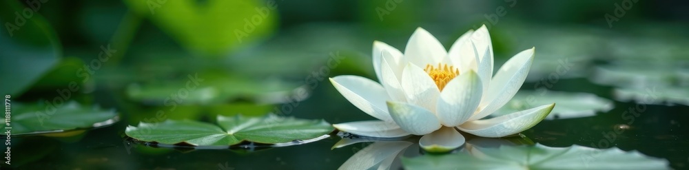 Fototapeta premium Elegant white lotus flower in clear water, delicate petals unfurling , photo, unfurling, zen