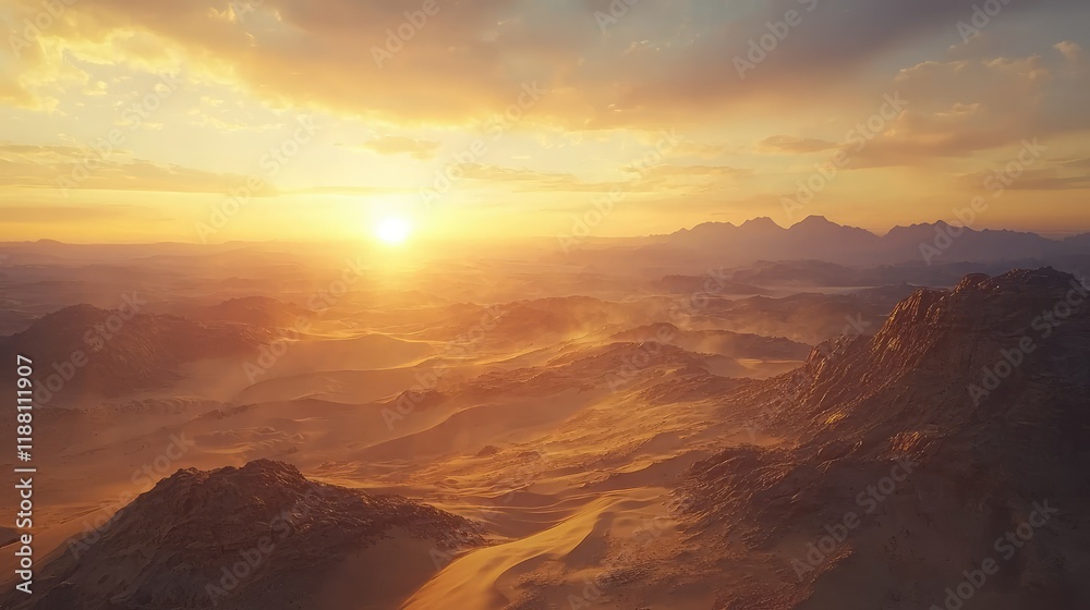 Fototapeta premium Breathtaking Sunset Over Desert Landscape with Dramatic Sky