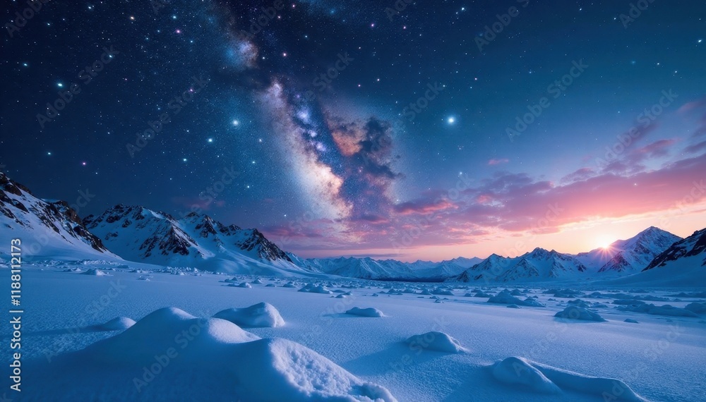 Vast snowfield under starry sky, distant nebulae, cosmic, snow, astronomical Vast snowfield under starry sky, distant nebulae, cosmic, snow, astronomical