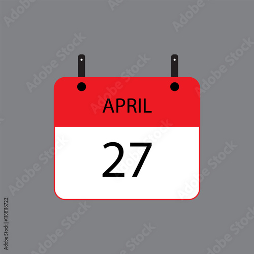 Calendar icon with April 27 date on grey background. Vector schedule symbol.