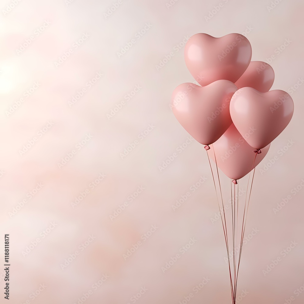 Pink heart balloons float against a soft, light background, perfect for Valentine's Day or romantic celebrations Pink heart balloons float against a soft, light background, perfect for Valentine's Day or romantic celebrations
