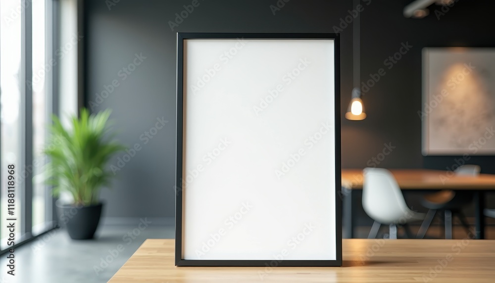 A pristine blank poster in a modern office ready to communicate a professional message. A pristine blank poster in a modern office ready to communicate a professional message.