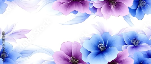 Seamless abstract beautiful purple and blue magical flowers, Elegant Abstract Flowers in Purple and Blue Hues