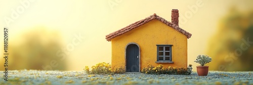 Dream House: A Miniature Yellow Cottage at Sunrise photo