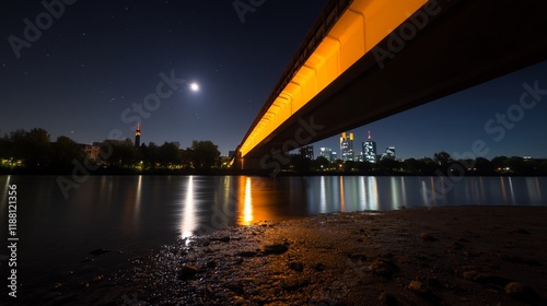 Wallpaper Mural Night View of Illuminated Bridge over River with City Skyline Torontodigital.ca