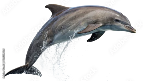 Obraz A dolphin jumping in air, isolated on white background. 