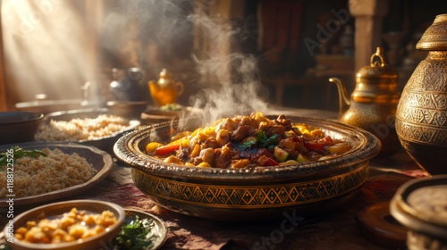 Steaming Tagine Aromatic Spices Rich Stew photo