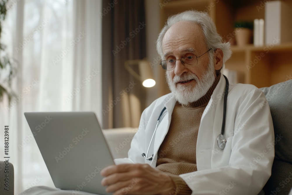 Elderly man has online consultation with doctor and nurse. Elderly man has online consultation with doctor and nurse.