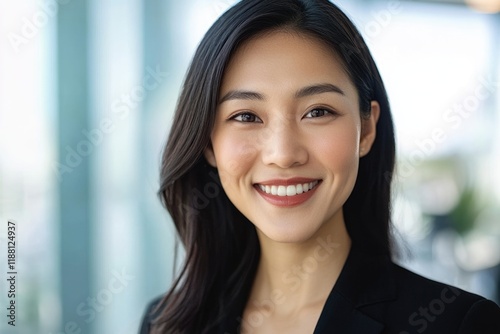 Head and shoulders portrait of smiling Asian businesswoman