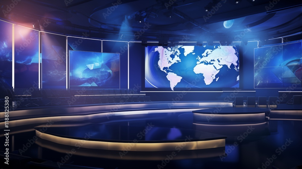 Obraz premium Office presentation with digital projection screens, studio lighting setup, light background with space in the middle of the frame