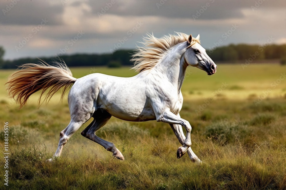 Castillonnais horse galloping in the wild Castillonnais horse galloping in the wild