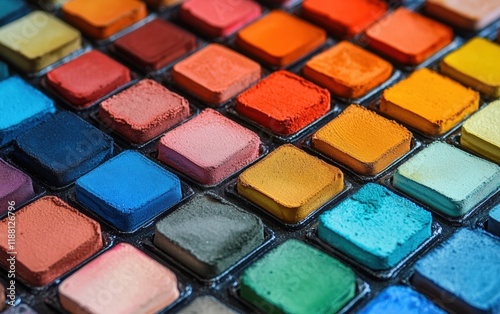 Vibrant Hues: A close-up of a richly pigmented artist's color palette, ready to inspire. photo