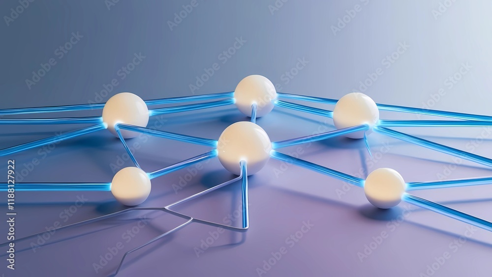Obraz premium Glowing Neural Network Diagram with Interconnected Orbs and Dynamic Lines