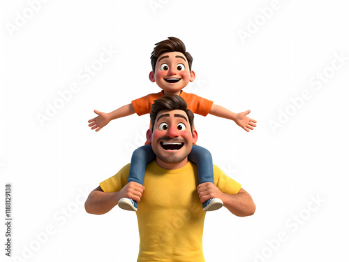 Father Carrying His Son on His Shoulders – 3D Cartoon Vector Illustration Celebrating Fatherhood, Love, and Family Happiness