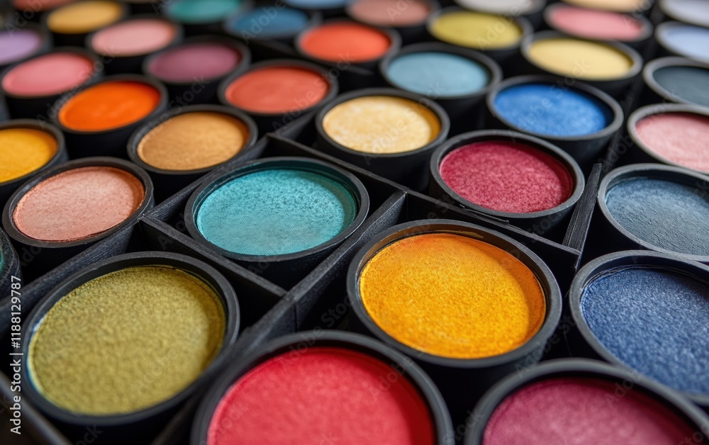 A vibrant eyeshadow palette bursts with an array of rich, diverse colors, promising endless makeup possibilities. Discover your perfect shade! A vibrant eyeshadow palette bursts with an array of rich, diverse colors, promising endless makeup possibilities. Discover your perfect shade!