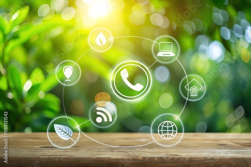 phone call icons that symbolize call, creating a harmonious blend of nature and technology