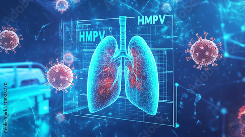 Human metapneumovirus outbreak background with disease and conscious and medical science concept, hmpv is a common respiratory virus similar to COVID-19, hmpv virus floating on background.