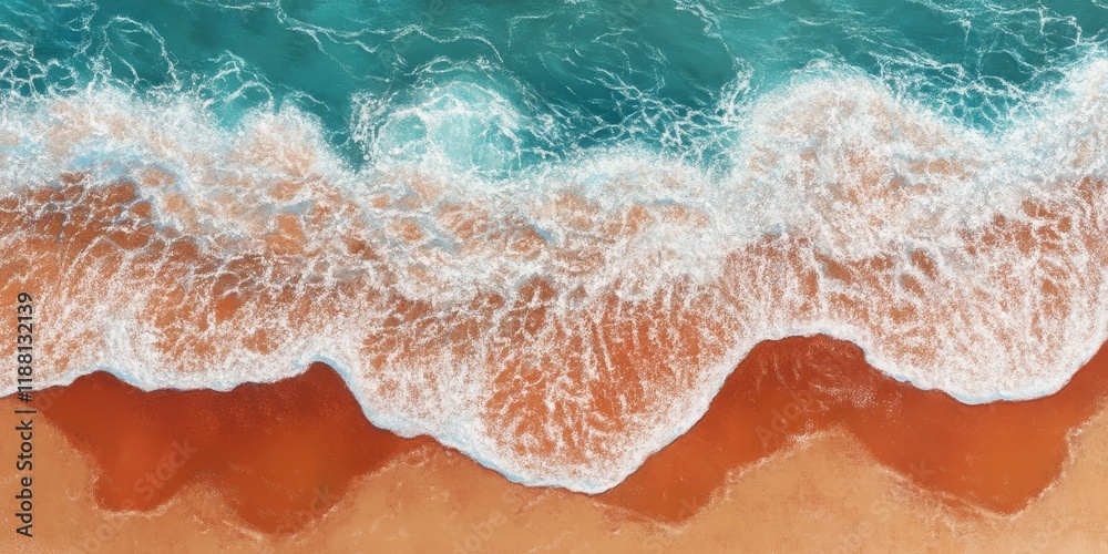 Obraz premium Summer at Red Sandy Beach showcases water in this vertical poster, measuring 2 feet by 3 feet, capturing the essence of the beach season beautifully.