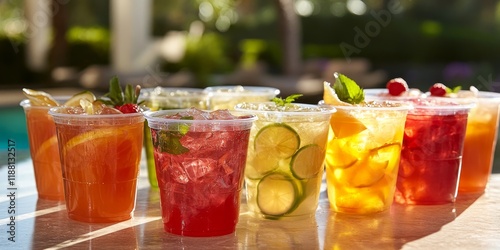 Cocktail containers filled with refreshing summer drinks in plastic drink cups are perfect for enjoying warm days. These versatile cocktail containers enhance any summer gathering.
