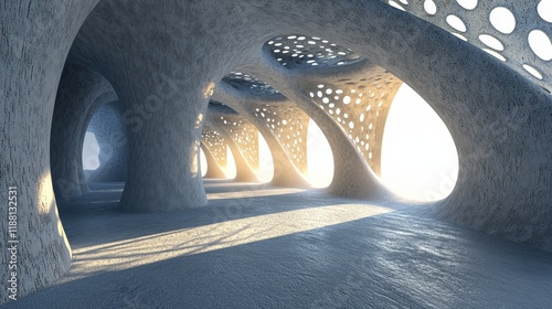 Abstract futuristic architecture interior with sunlight.