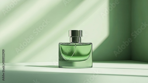 Serene Green Perfume Bottle, Minimalist Product Photography photo