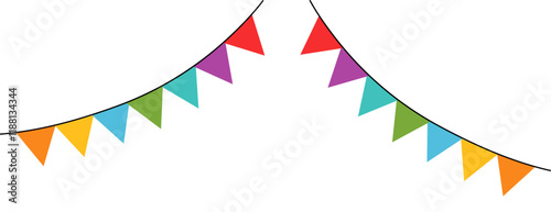 Carnival garland with flags. Festive multicolored buntings for holiday symbols. triangle pennants chain and confetti for halloween party color concept. birthday, celebration, carnival, anniversary. 