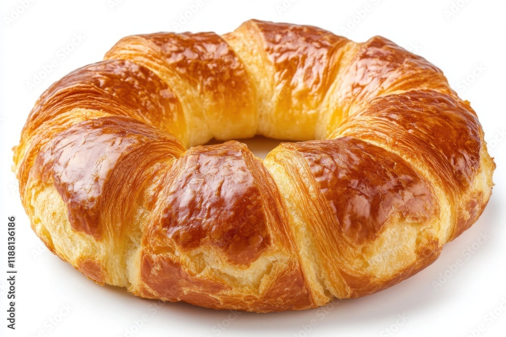 Fresh baked buttery croissant ring displayed on a clean background highlighting its flaky texture Fresh baked buttery croissant ring displayed on a clean background highlighting its flaky texture