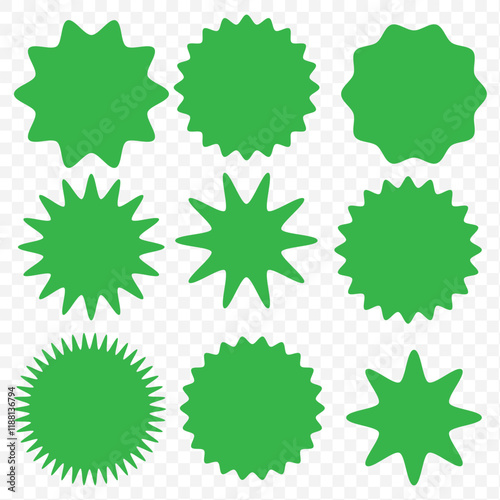 Set of Vector Starburst Badges. Simple Flat Style Vintage Labels, Stickers. eps 10.