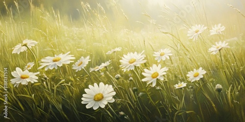 Beauty of Alpine marguerite showcased with delicate white flowers, depicting the charm of Leucanthemopsis alpina in a vibrant alpine meadow during the enchanting summer season. photo