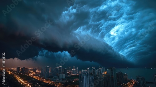 Landfall of a major storm with intense weather conditions photo