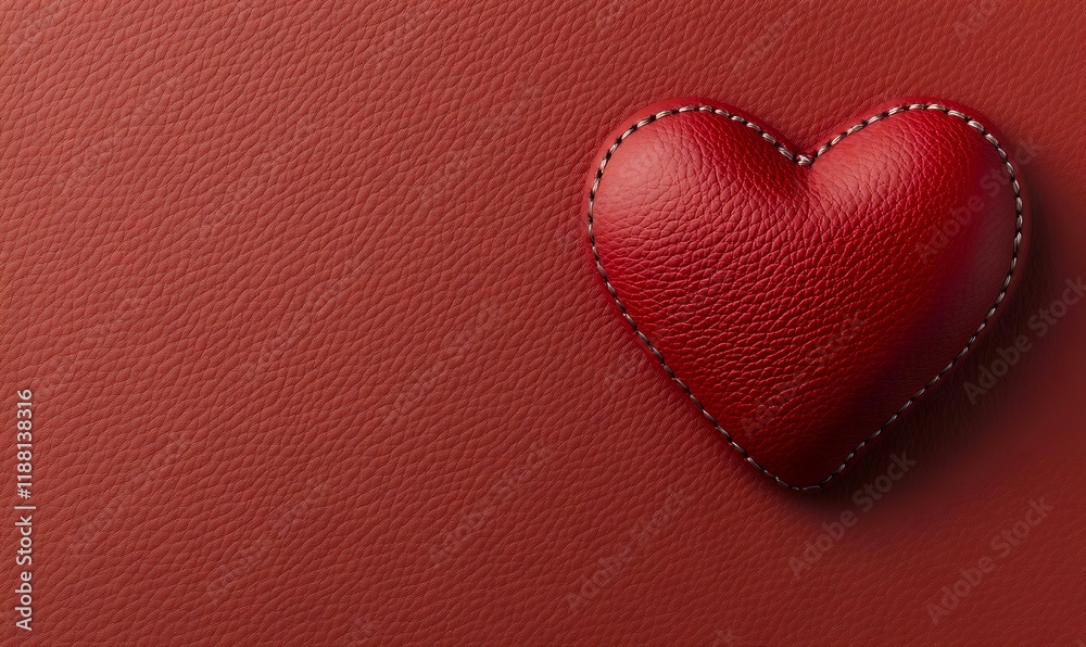 Red leather heart on textured background, Valentine's Day card design