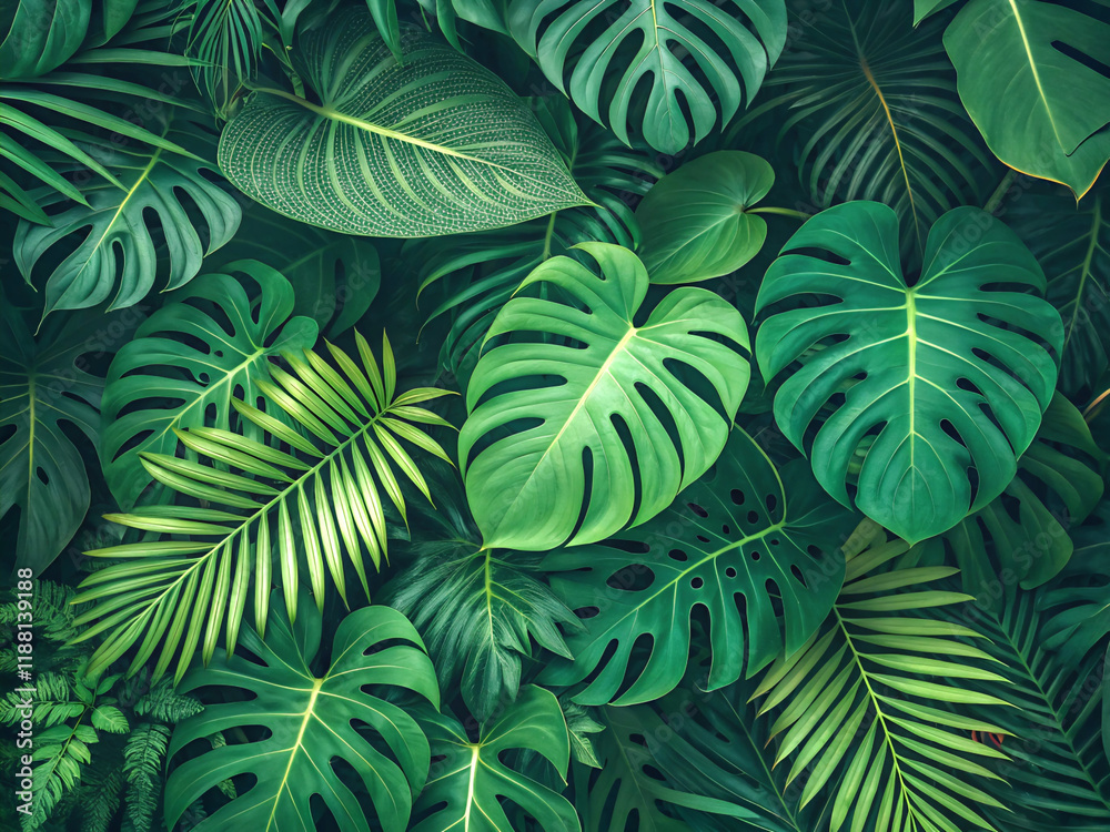 Fototapeta premium green leaves background. fern, leaf, nature, plant, forest, leaves, tree, foliage, pattern, flora, garden, tropical, summer, frond, branch, growth, green, palm, texture, plants, rainforest, closeup, a
