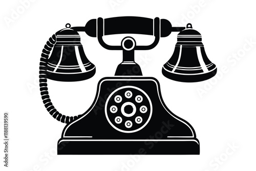 Retro desk telephone with bell ringer vector art silhouette.eps