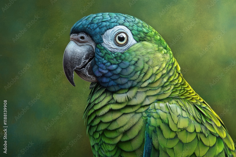 Obraz premium Blue naped parrot portrait with green background. Also known as Luzon parrot.