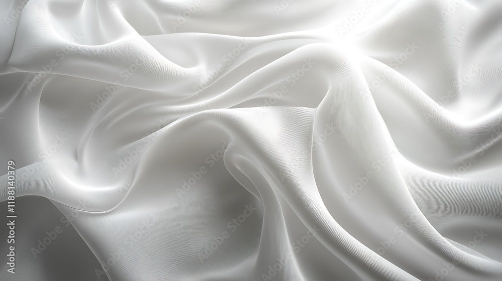 Obraz premium Elegant white silk fabric drapes, soft folds, luxury texture, background for design