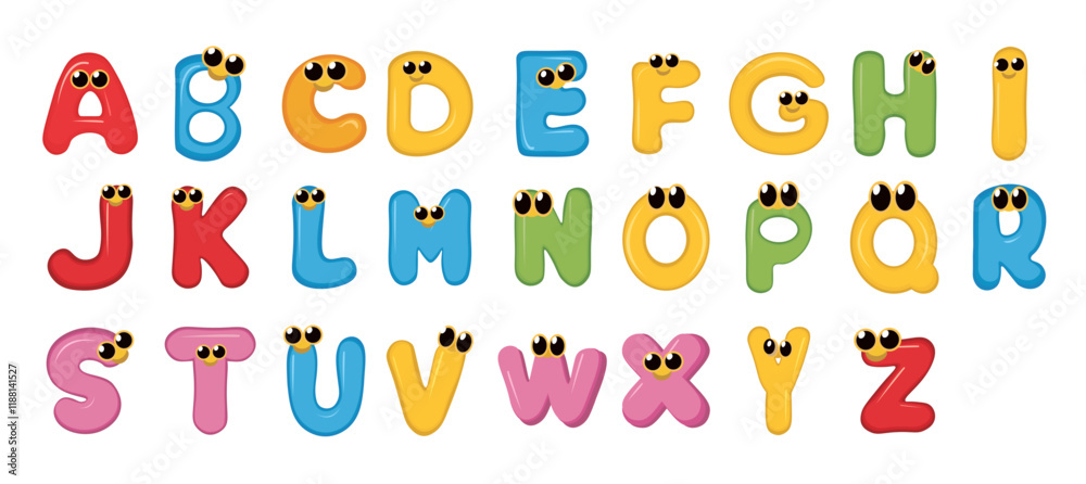 Cute Cartoon Letter A-Z Character, Multicolor alphabet fridge magnet letters isolated Cute Cartoon Letter A-Z Character, Multicolor alphabet fridge magnet letters isolated